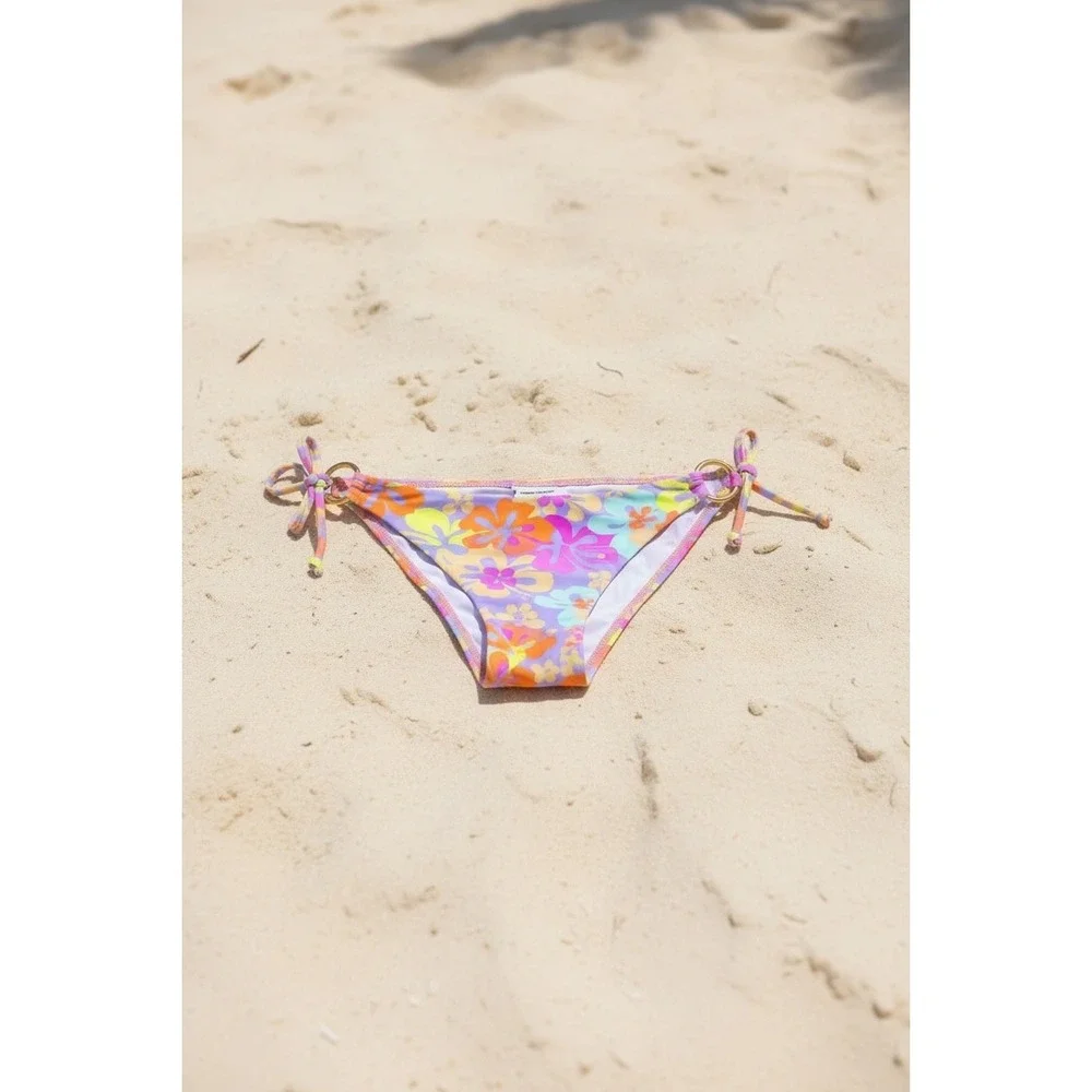 Princess Polly‎ Retro Floral Side Tie Bikini Bottoms Gold O-Ring Purple Multi 12